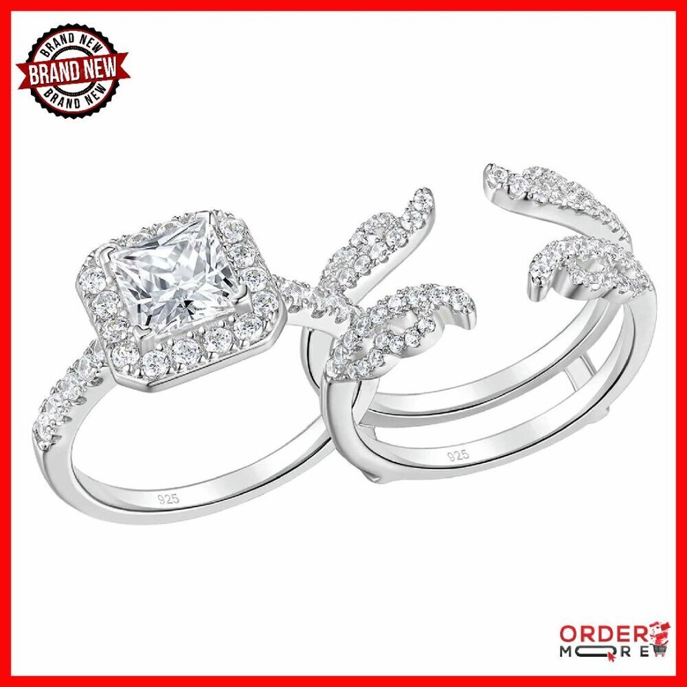 3 CT Princess Cut Bridal Ring Set 925 Sterling Silver Size 4-10